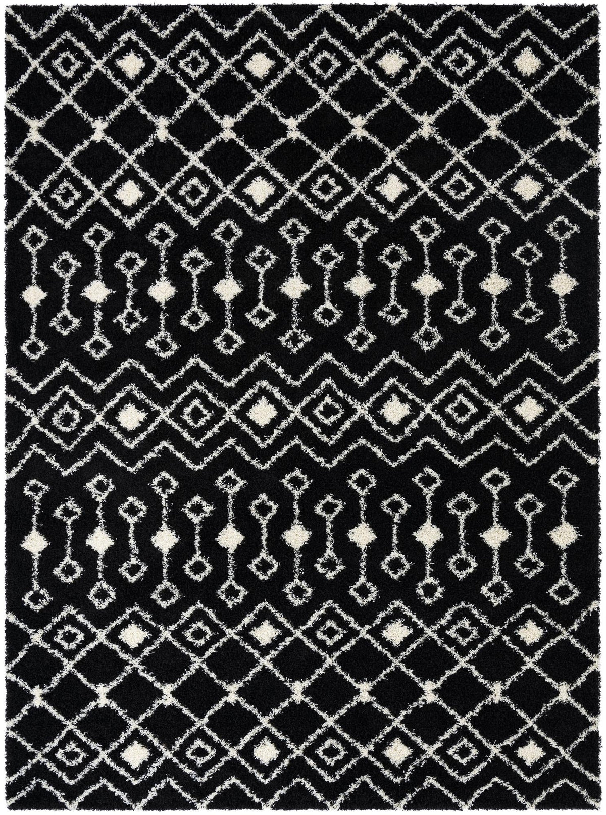 Berber Lattice Shag Collection Area Rug - Atlas (Black and White) Rectangle Black and White Main