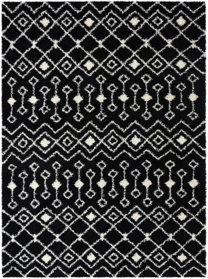 Berber Lattice Shag Collection Area Rug - Atlas (Black and White) Rectangle Black and White Main