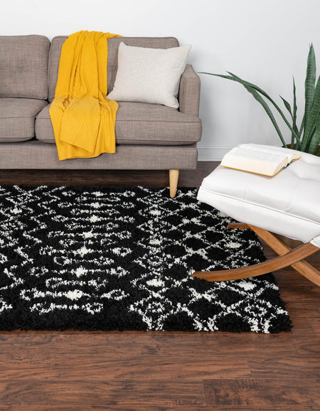 Berber Lattice Shag Collection Area Rug - Atlas (Black and White)