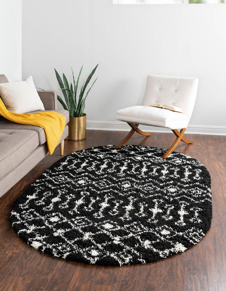 Berber Lattice Shag Collection Area Rug - Atlas (Black and White)