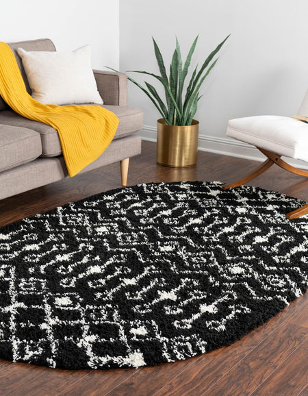 Berber Lattice Shag Collection Area Rug - Atlas (Black and White)