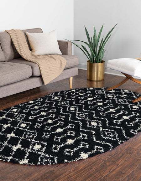 Berber Lattice Shag Collection Area Rug - Atlas (Black and White)