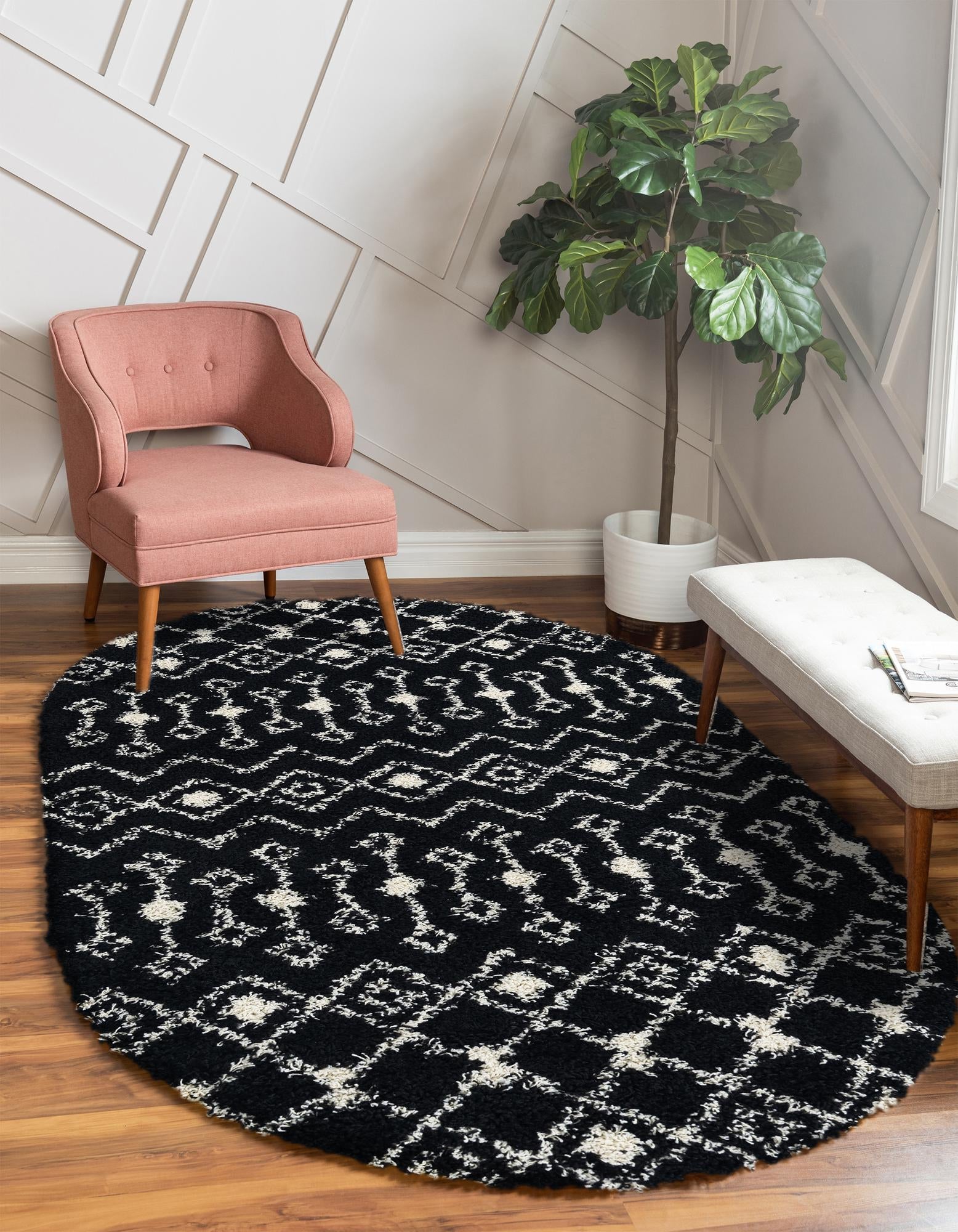 Berber Lattice Shag Collection Area Rug - Atlas (Black and White)