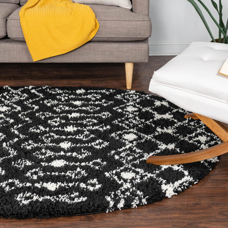 Berber Lattice Shag Collection Area Rug - Atlas (Black and White)