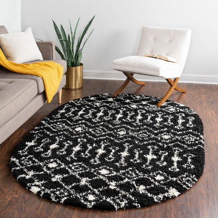 Berber Lattice Shag Collection Area Rug - Atlas (Black and White)