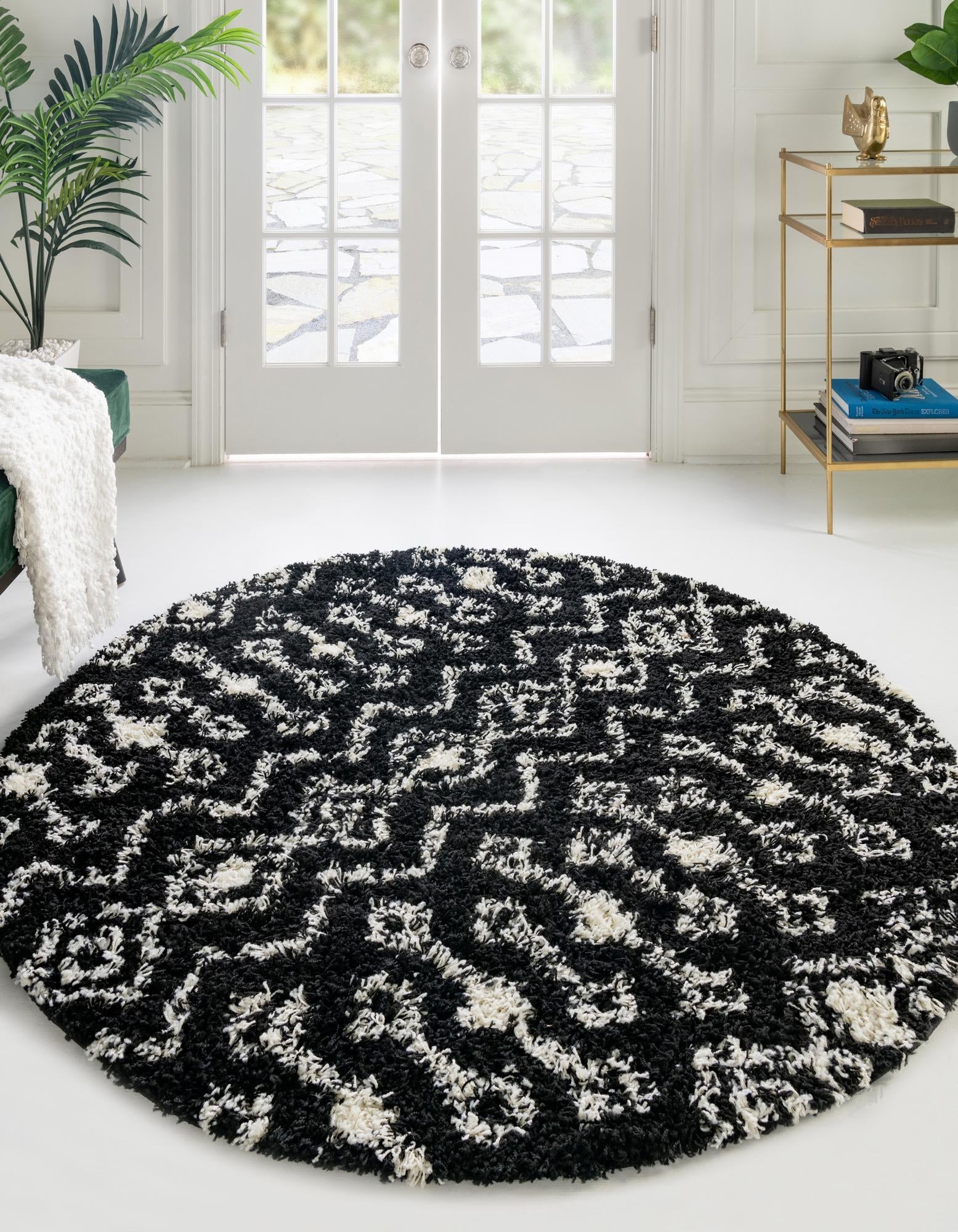 Berber Lattice Shag Collection Area Rug - Atlas (Black and White)