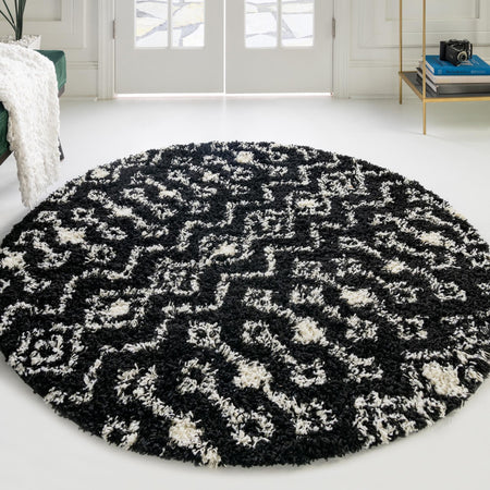 Berber Lattice Shag Collection Area Rug - Atlas (Black and White)