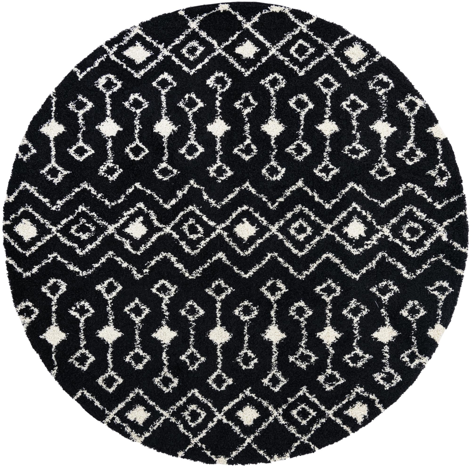 Berber Lattice Shag Collection Area Rug - Atlas (Black and White)