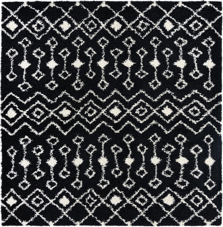 Berber Lattice Shag Collection Area Rug - Atlas (Black and White)