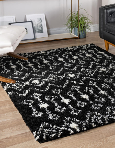 Berber Lattice Shag Collection Area Rug - Atlas (Black and White)