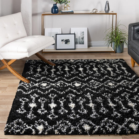 Berber Lattice Shag Collection Area Rug - Atlas (Black and White)