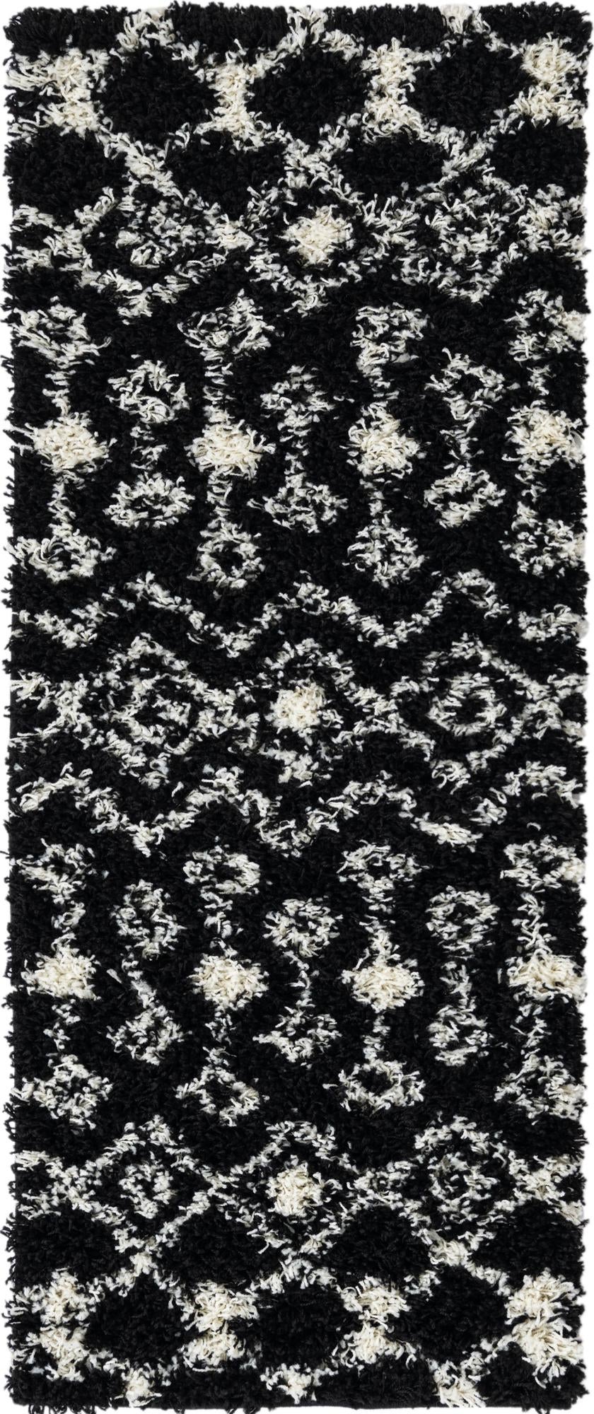 Berber Lattice Shag Collection Area Rug - Atlas (Black and White)