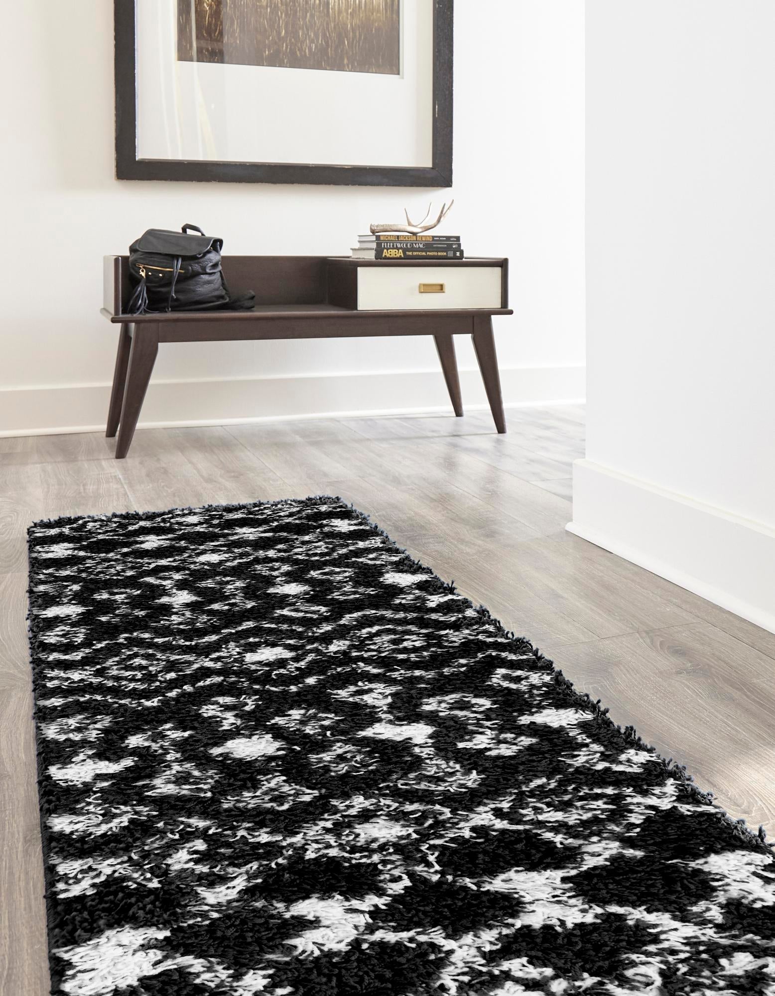 Berber Lattice Shag Collection Area Rug - Atlas (Black and White)