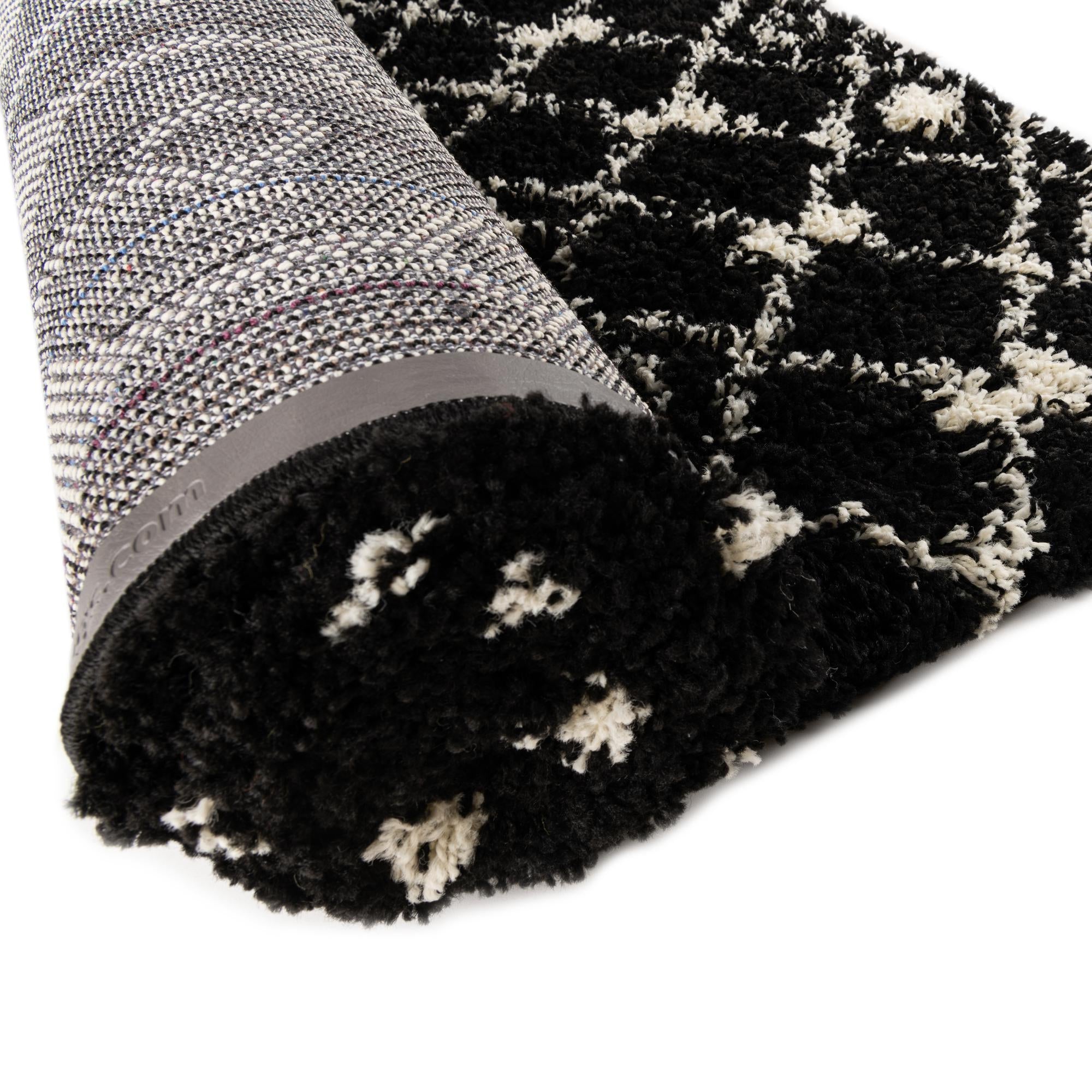 Berber Lattice Shag Collection Area Rug - Atlas (Black and White)