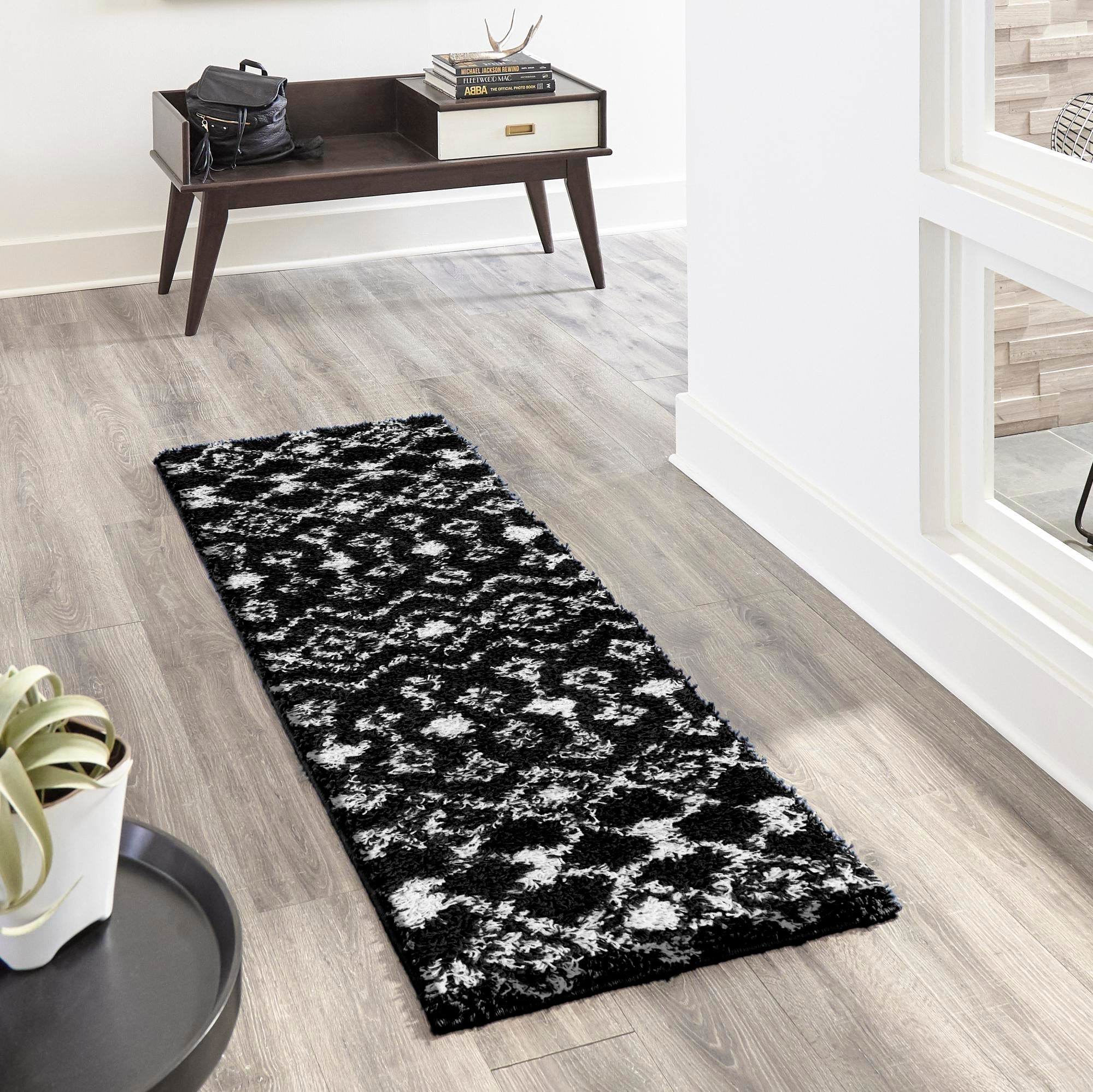 Berber Lattice Shag Collection Area Rug - Atlas (Black and White)