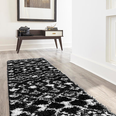 Berber Lattice Shag Collection Area Rug - Atlas (Black and White)