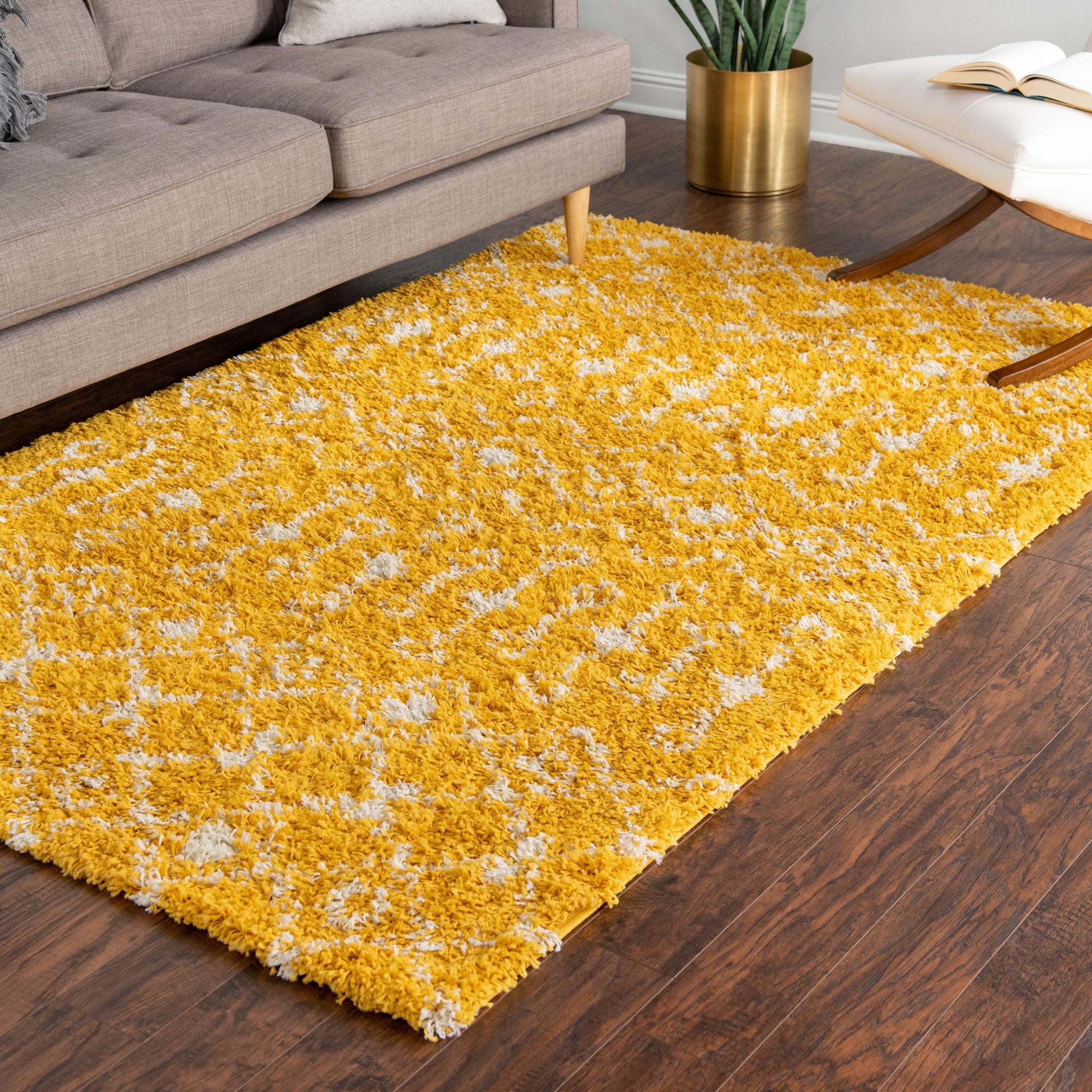 Berber Lattice Shag Collection Area Rug - Atlas (Yellow)