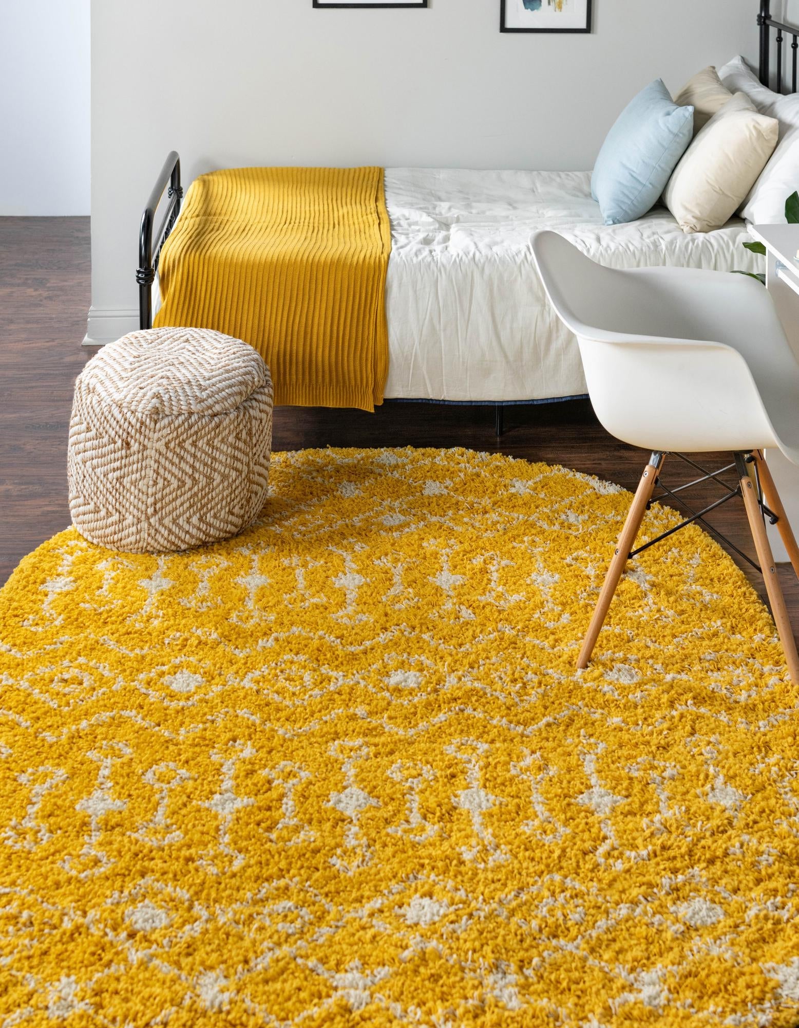 Berber Lattice Shag Collection Area Rug - Atlas (Yellow)