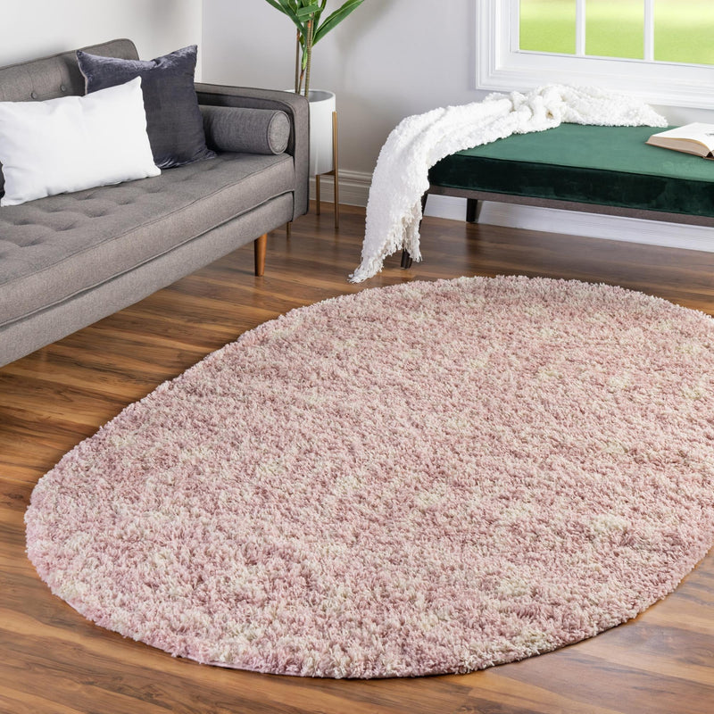 Berber Lattice Shag Collection Area Rug - Atlas (Light Pink) Oval Light Pink  lifestyle 15