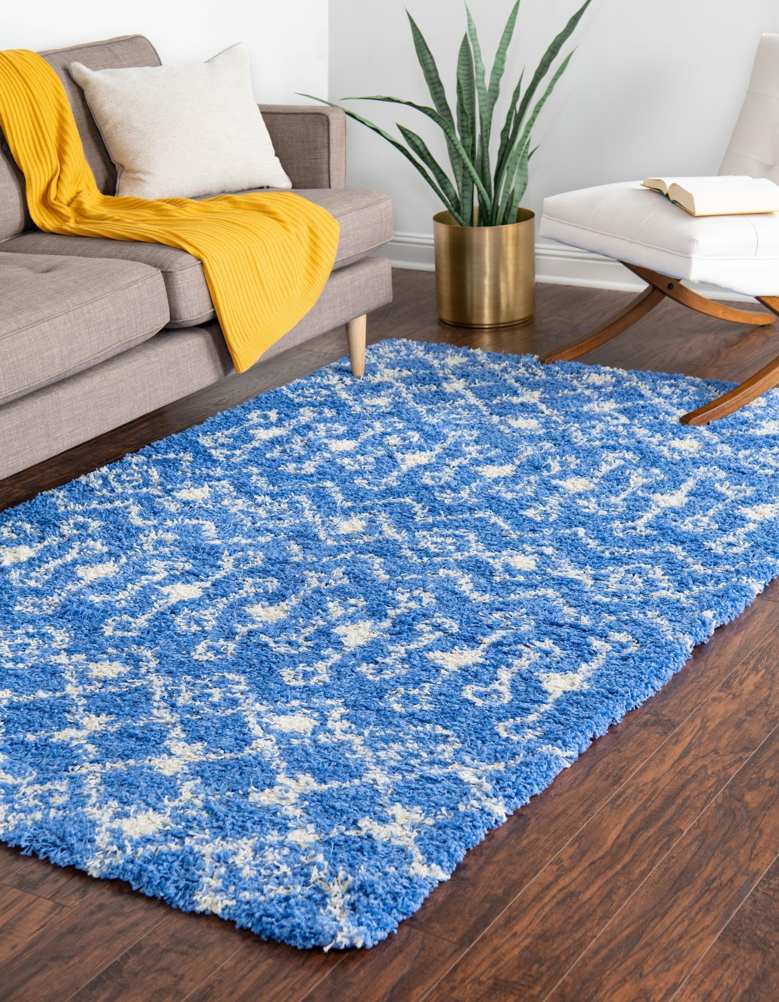 Berber Lattice Shag Collection Area Rug - Atlas (Periwinkle Blue)