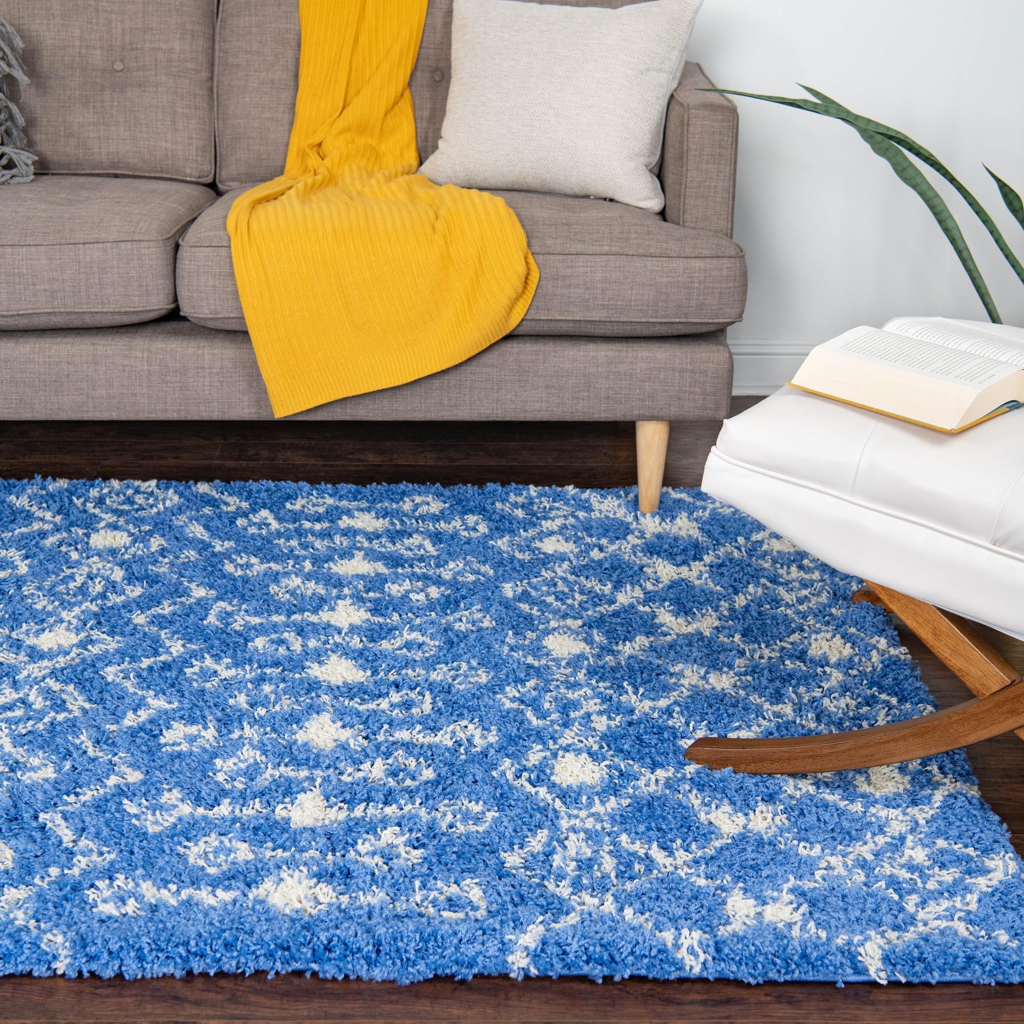 Berber Lattice Shag Collection Area Rug - Atlas (Periwinkle Blue)