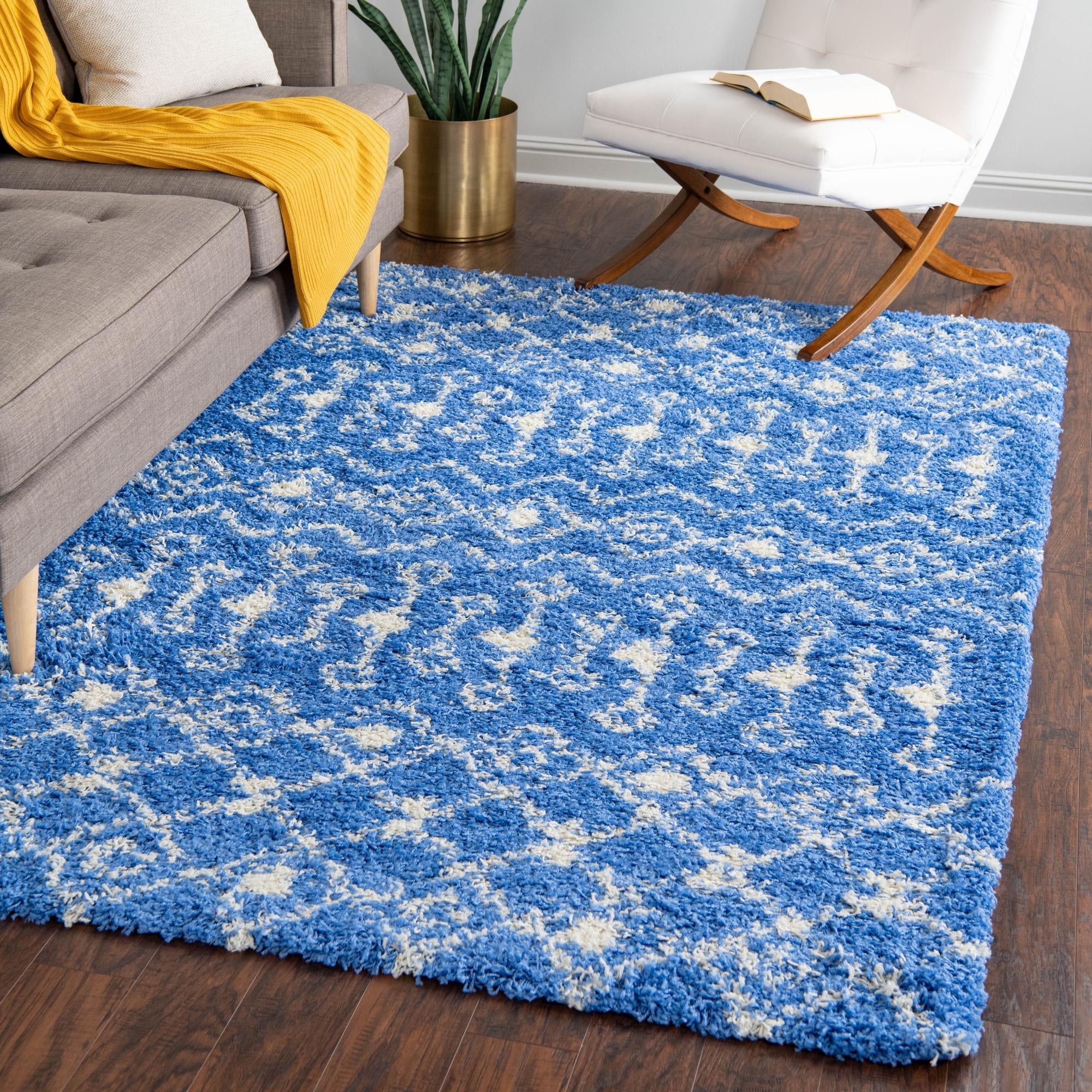 Berber Lattice Shag Collection Area Rug - Atlas (Periwinkle Blue)