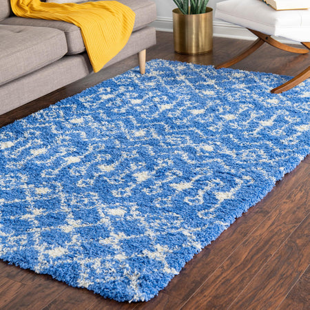 Berber Lattice Shag Collection Area Rug - Atlas (Periwinkle Blue)