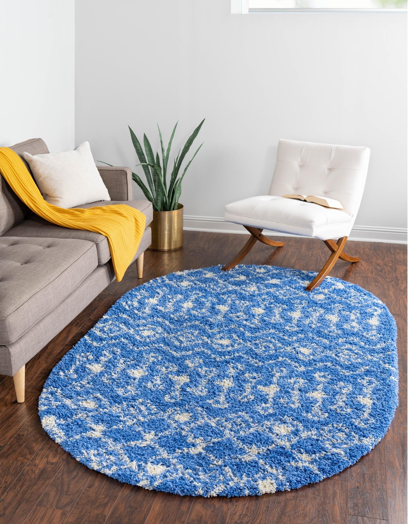 Berber Lattice Shag Collection Area Rug - Atlas (Periwinkle Blue)