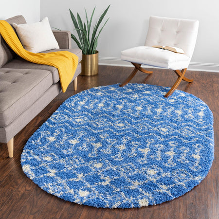 Berber Lattice Shag Collection Area Rug - Atlas (Periwinkle Blue)