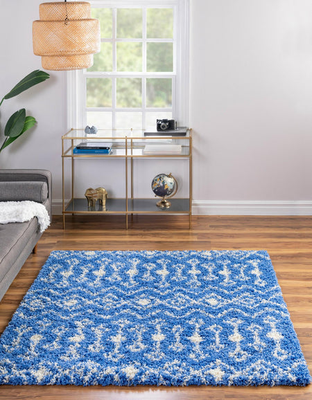 Berber Lattice Shag Collection Area Rug - Atlas (Periwinkle Blue)