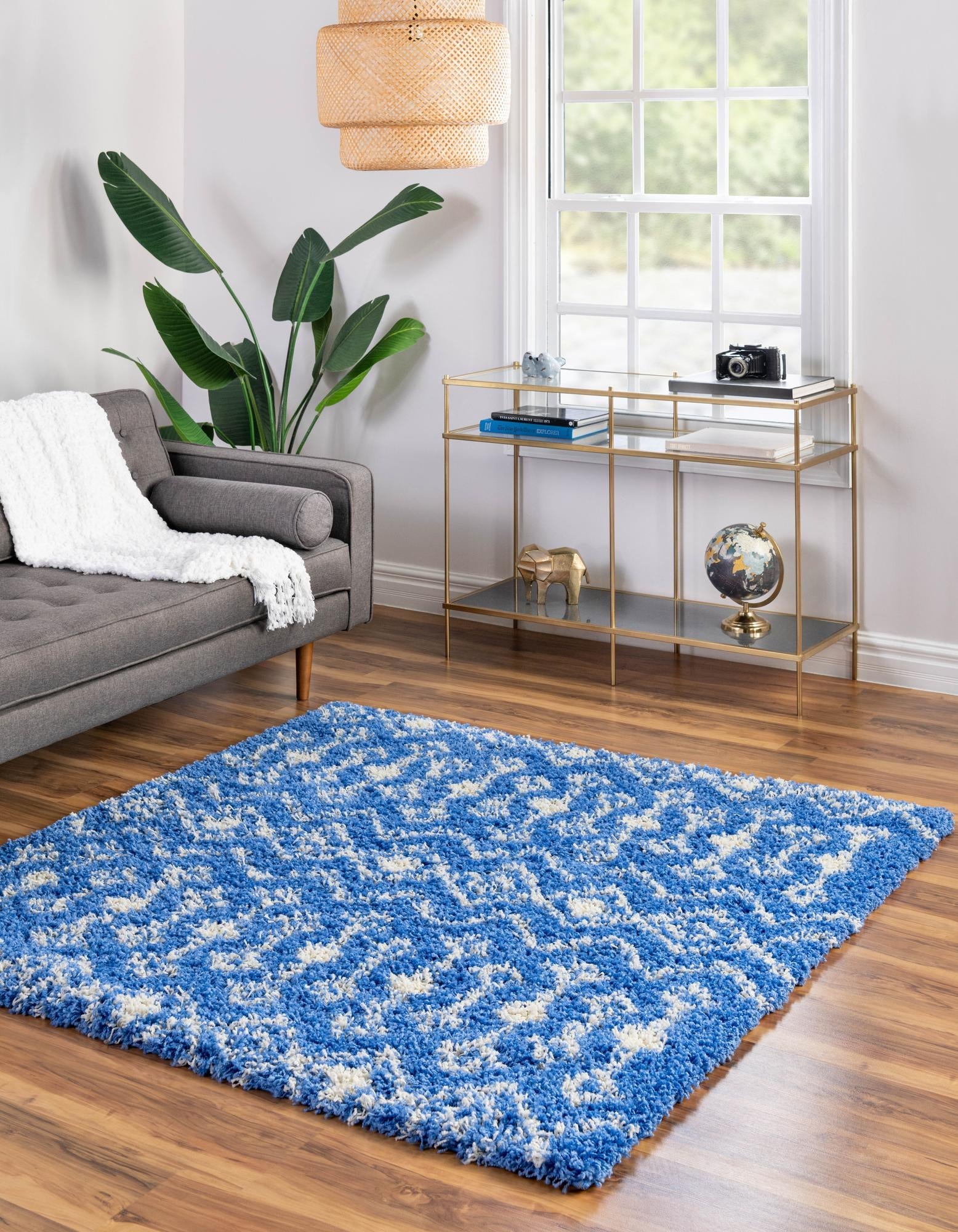 Berber Lattice Shag Collection Area Rug - Atlas (Periwinkle Blue)