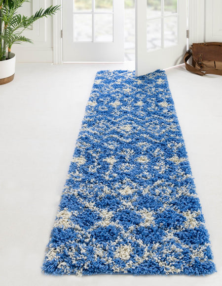 Berber Lattice Shag Collection Area Rug - Atlas (Periwinkle Blue)