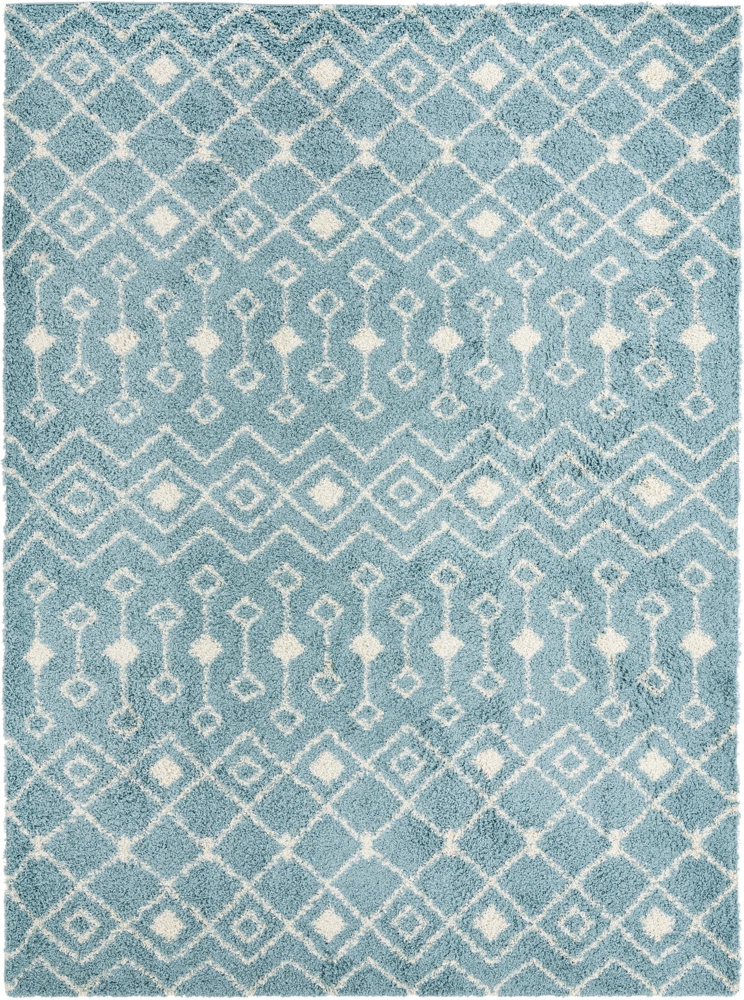 Berber Lattice Shag Collection Area Rug - Atlas (Light Blue)