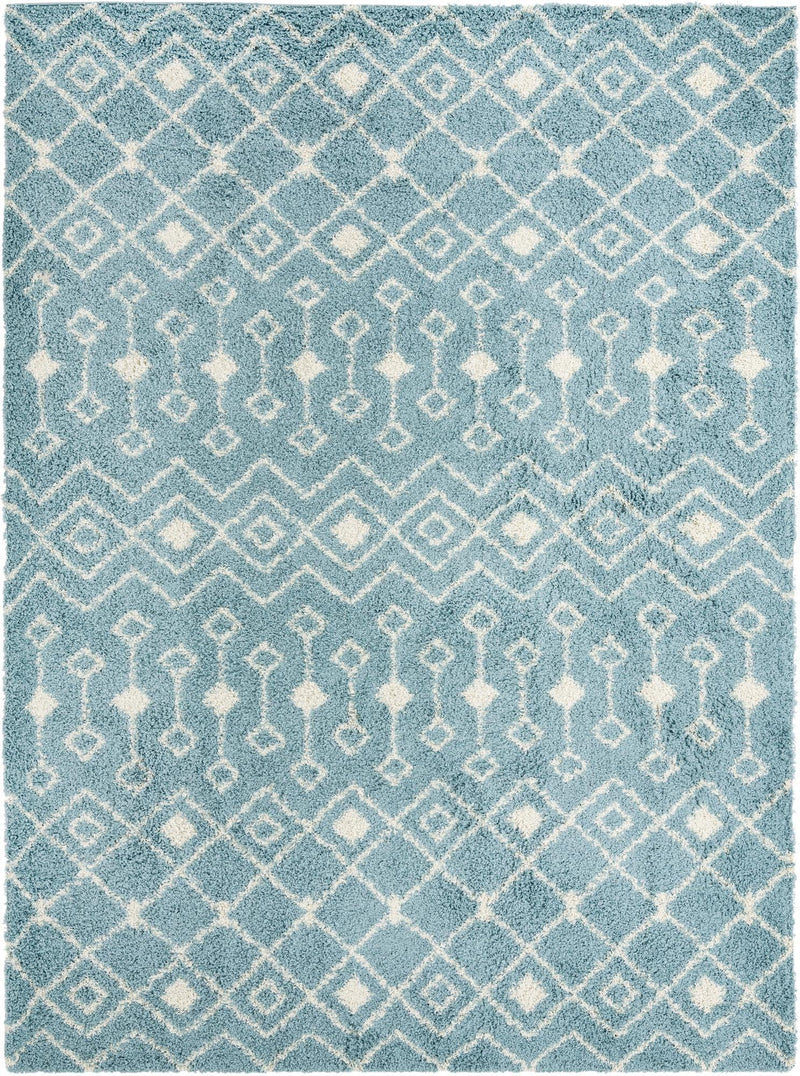 Berber Lattice Shag Collection Area Rug - Atlas (Light Blue) Rectangle Light Blue Main