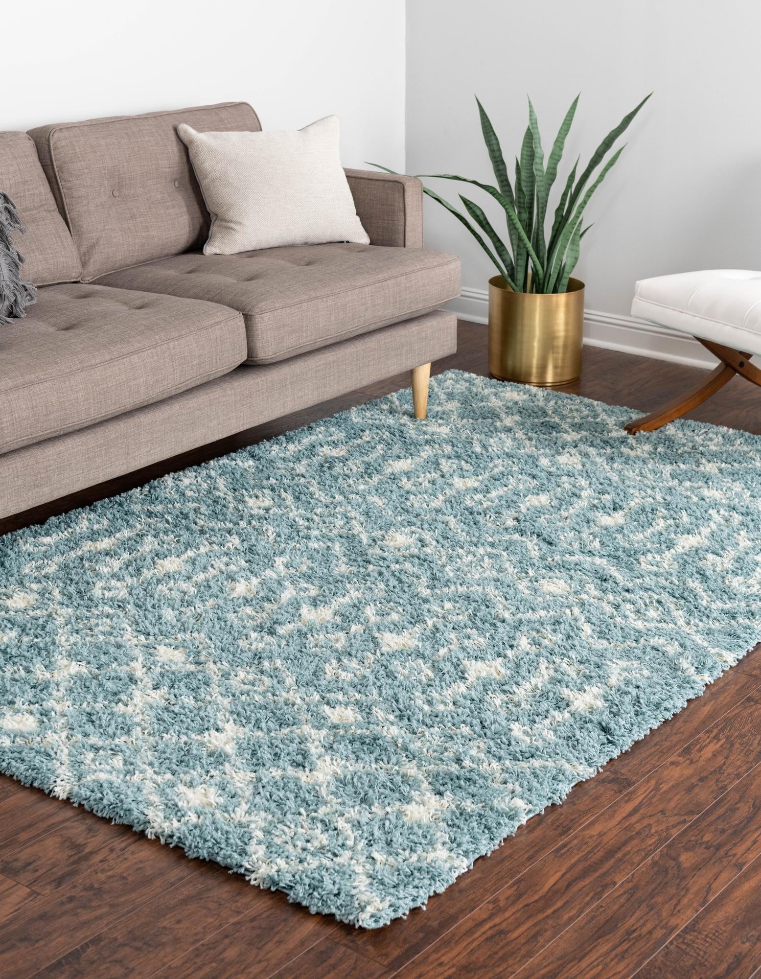 Berber Lattice Shag Collection Area Rug - Atlas (Light Blue)