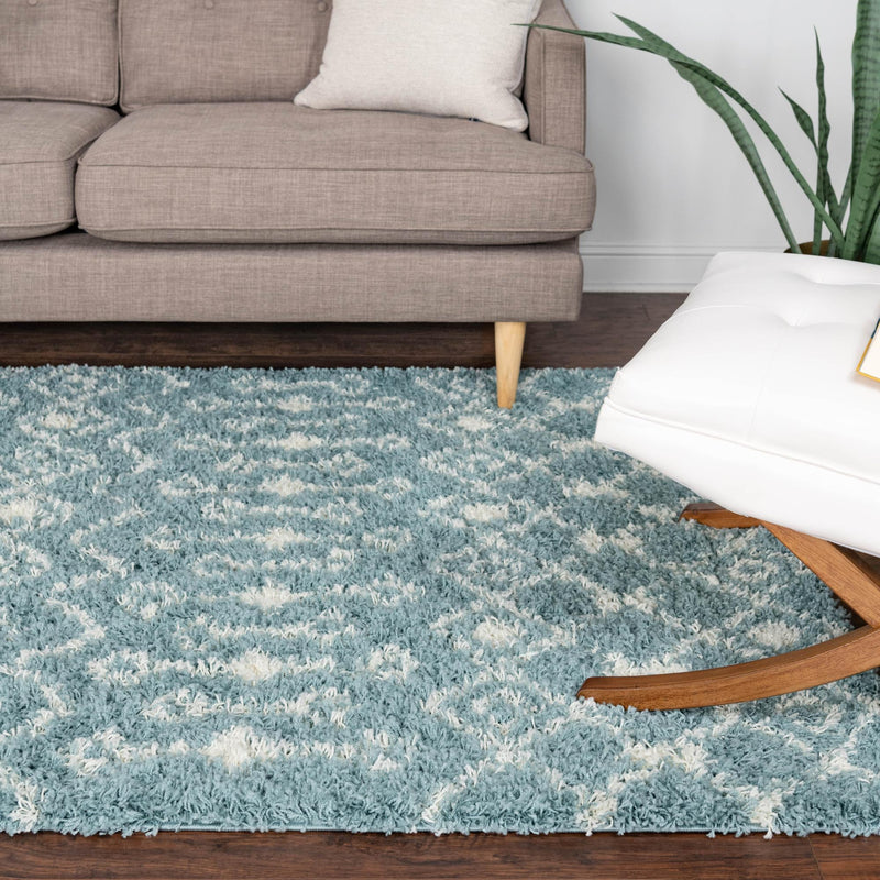 Berber Lattice Shag Collection Area Rug - Atlas (Light Blue) Rectangle Light Blue  lifestyle 14