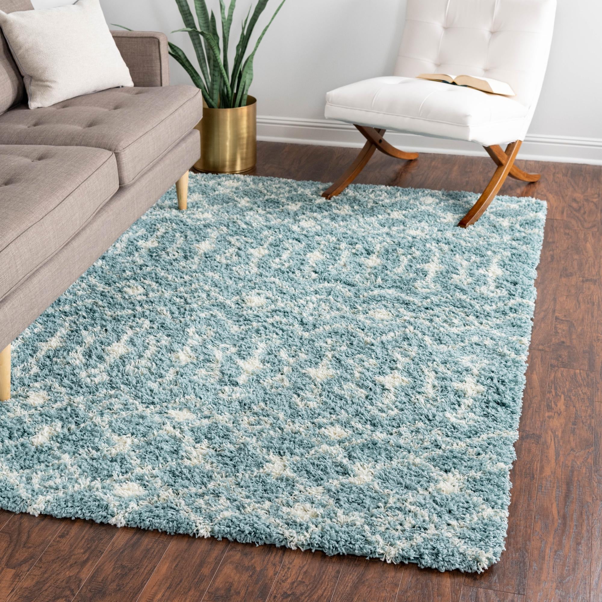 Berber Lattice Shag Collection Area Rug - Atlas (Light Blue)