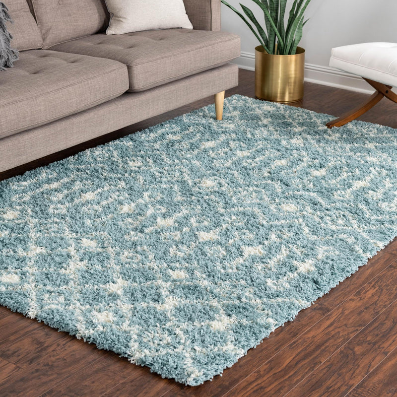 Berber Lattice Shag Collection Area Rug - Atlas (Light Blue) Rectangle Light Blue  lifestyle 16