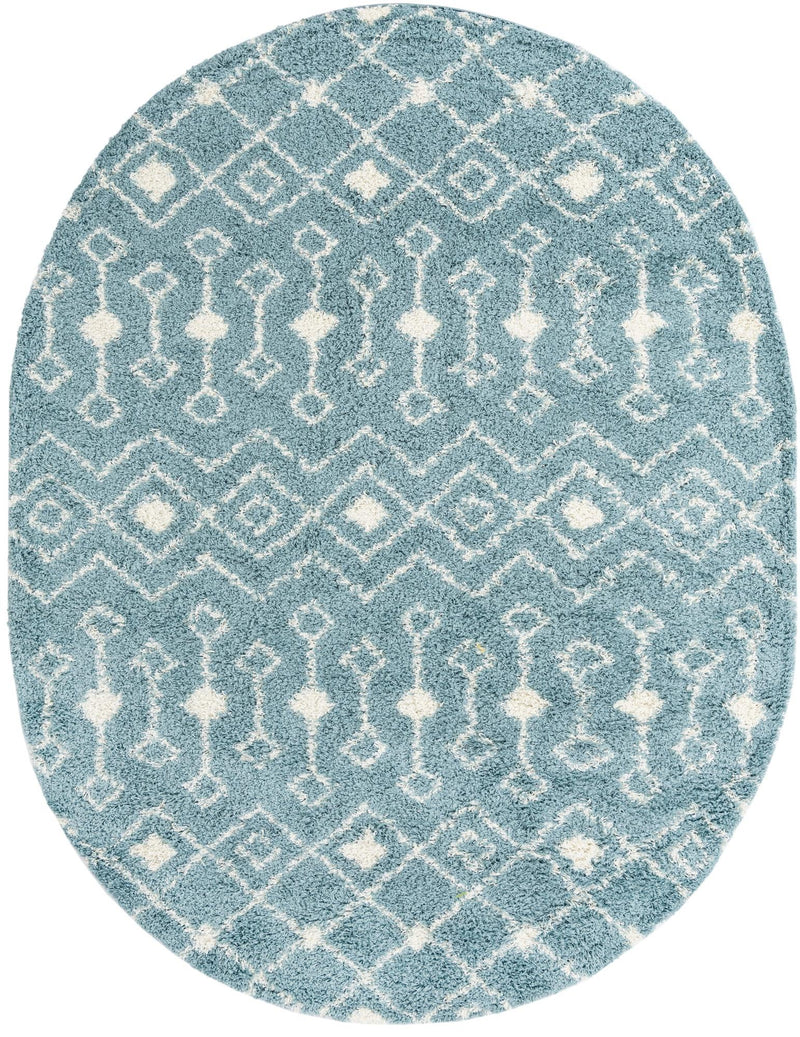 Berber Lattice Shag Collection Area Rug - Atlas (Light Blue) Oval Light Blue Main