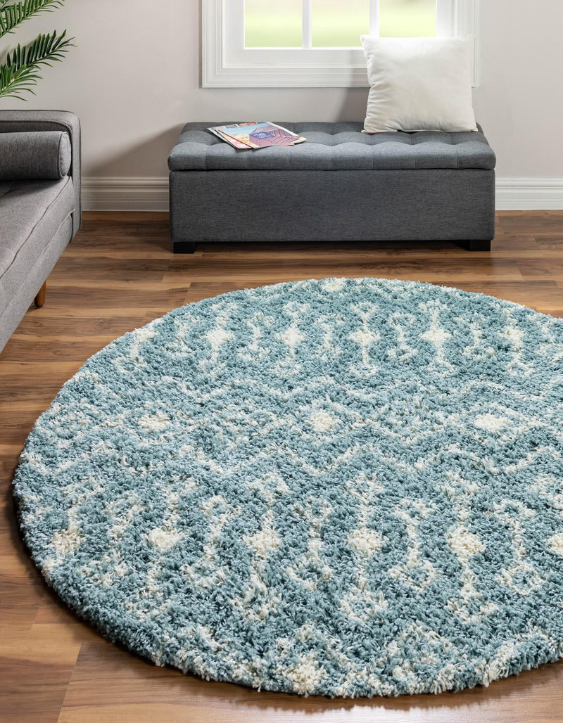 Berber Lattice Shag Collection Area Rug - Atlas (Light Blue) Round Light Blue  lifestyle 3