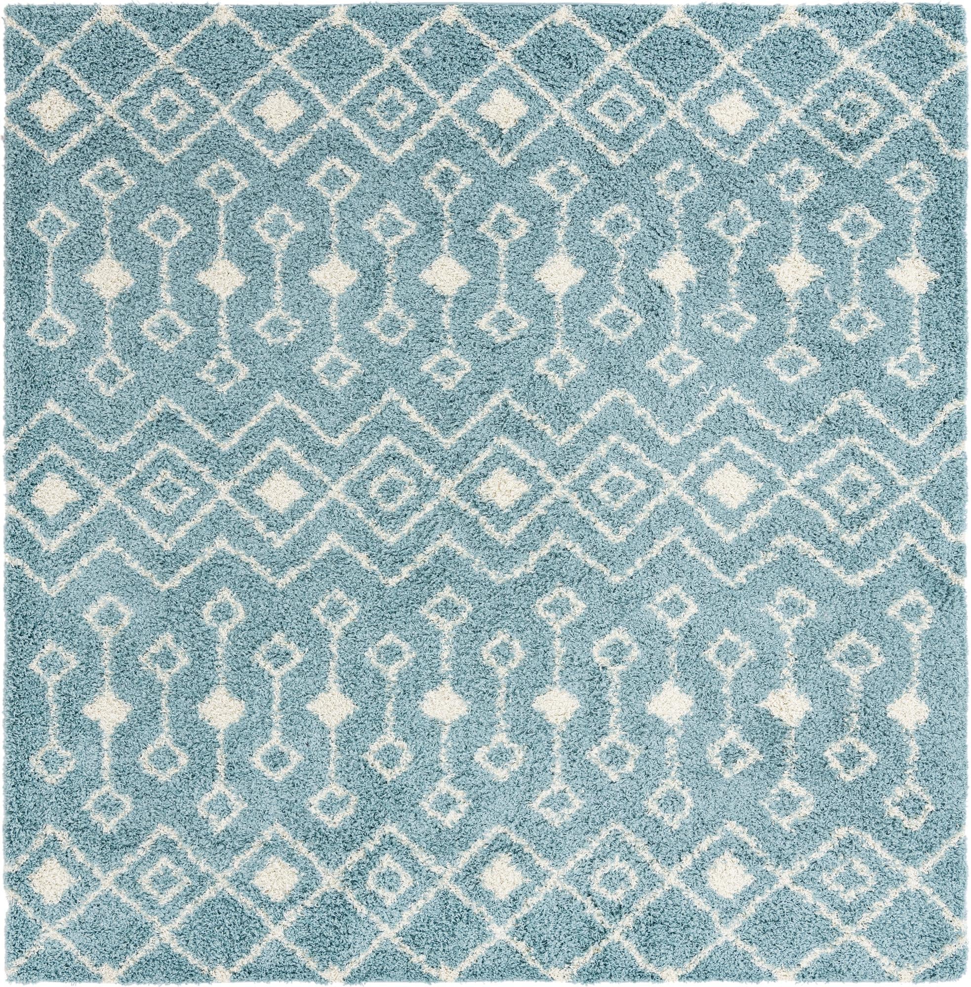 Berber Lattice Shag Collection Area Rug - Atlas (Light Blue)