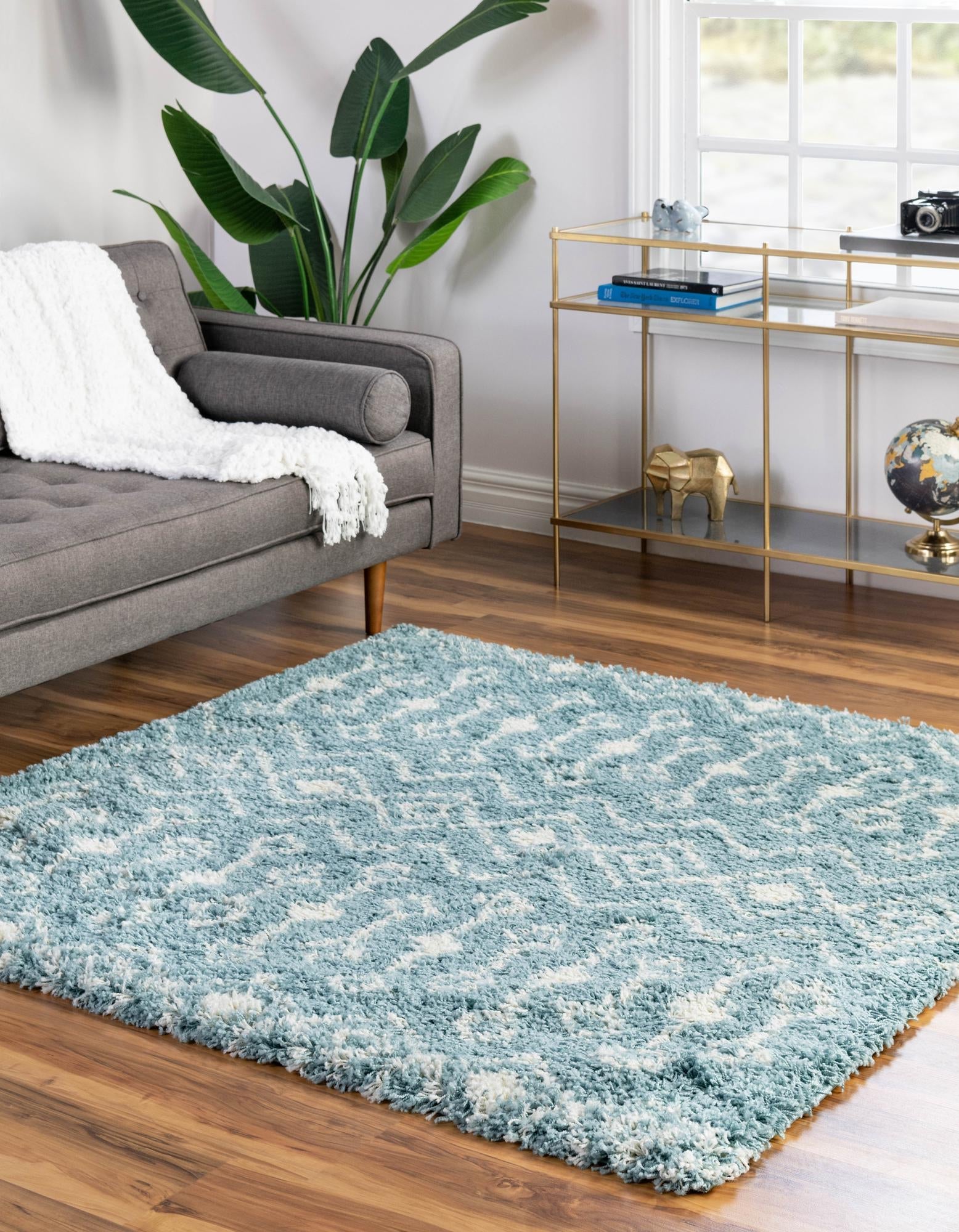 Berber Lattice Shag Collection Area Rug - Atlas (Light Blue)