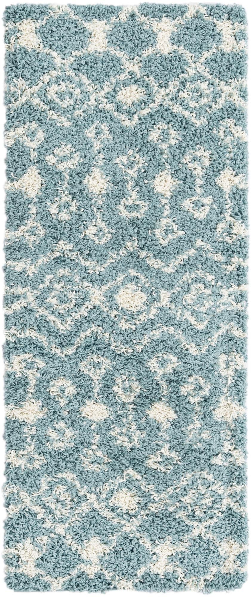 Berber Lattice Shag Collection Area Rug - Atlas (Light Blue)