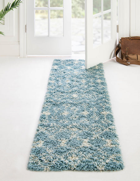 Berber Lattice Shag Collection Area Rug - Atlas (Light Blue)