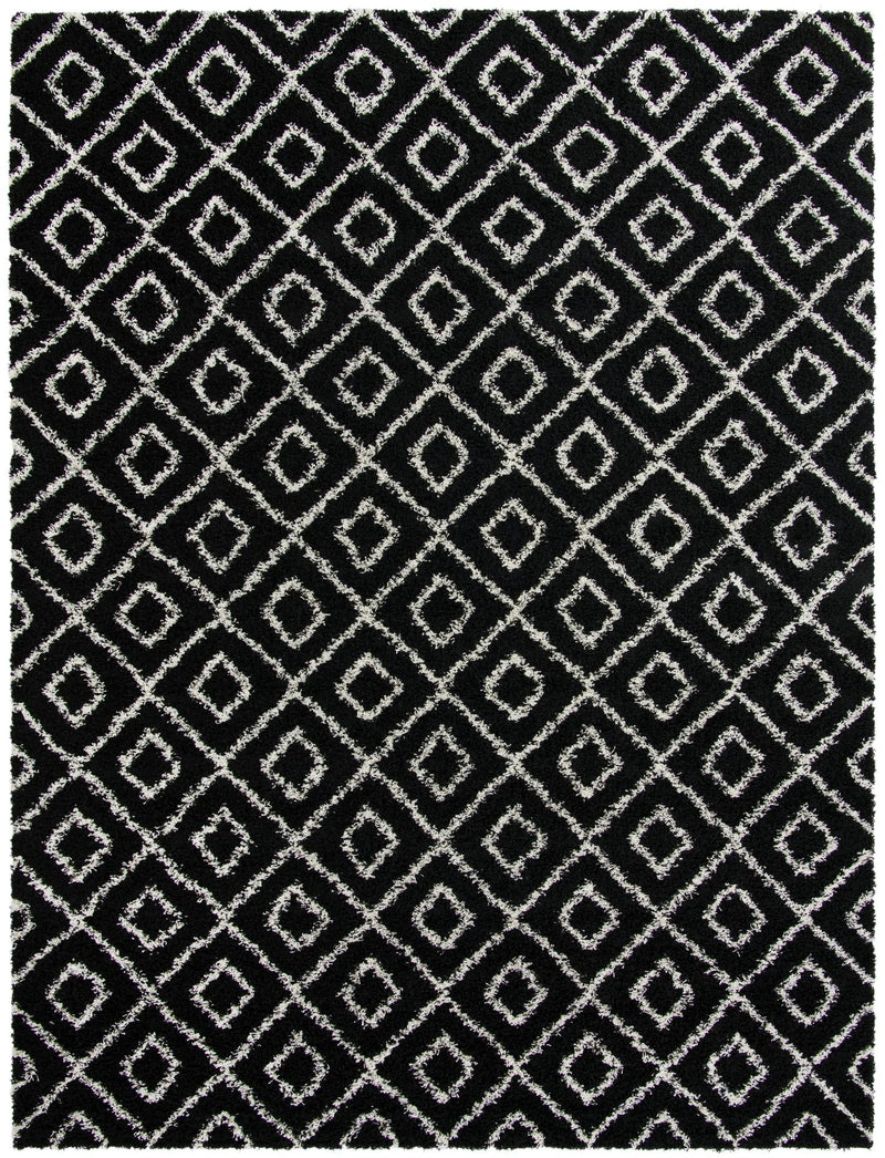 Lattice Loft Shag Collection Area Rug - Soho (Black and White) Rectangle Black and White Main