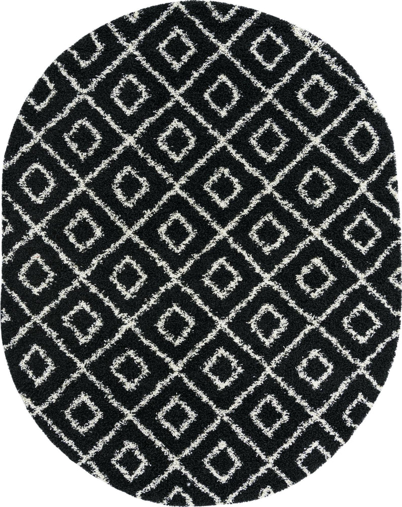 Lattice Loft Shag Collection Area Rug - Soho (Black and White) Oval Black and White Main