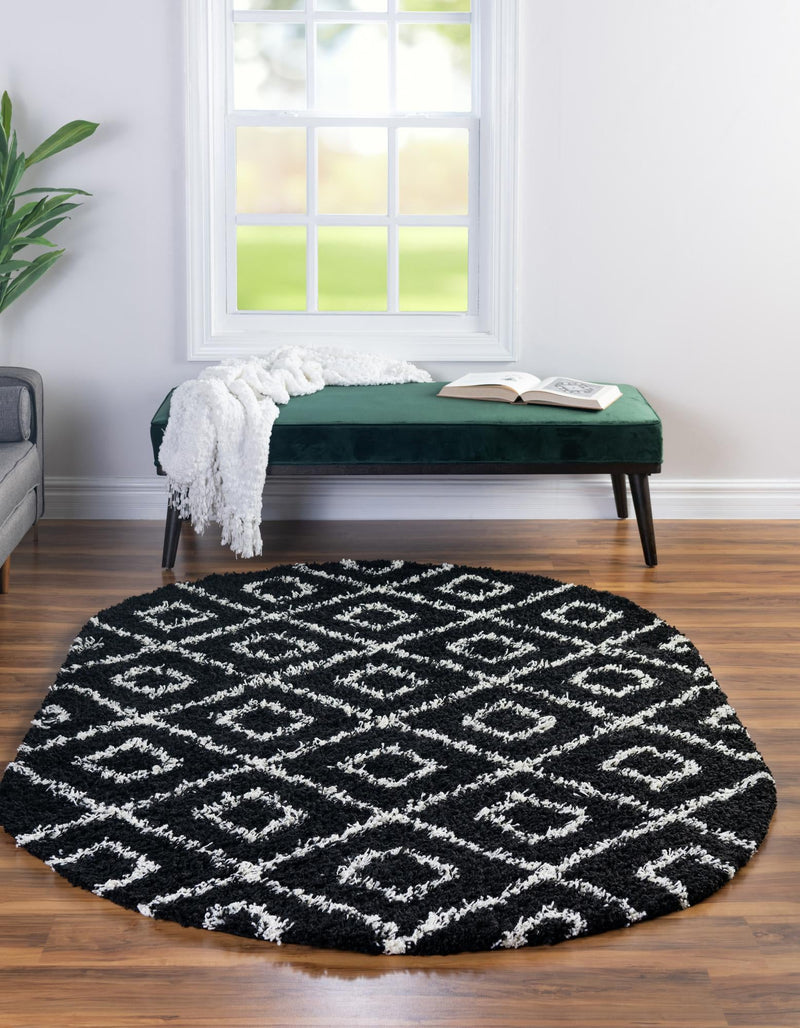 Lattice Loft Shag Collection Area Rug - Soho (Black and White) Oval Black and White  lifestyle 2