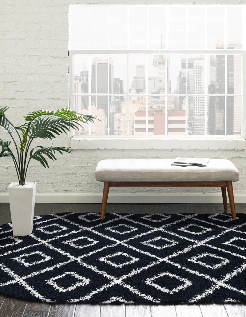 Lattice Loft Shag Collection Area Rug - Soho (Black and White) Oval Black and White  lifestyle 21