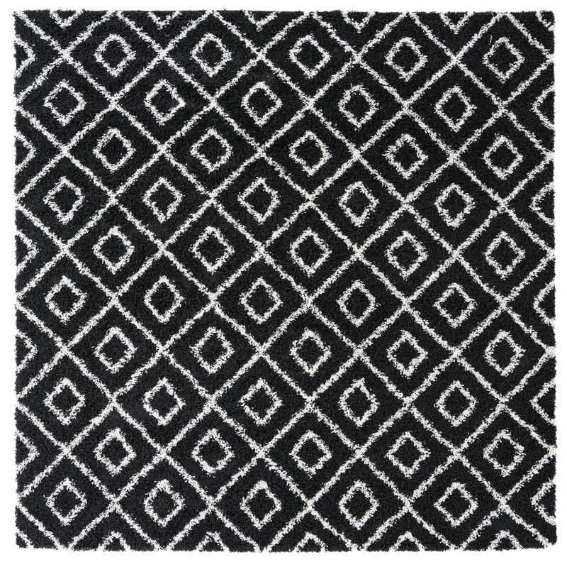 Lattice Loft Shag Collection Area Rug - Soho (Black and White) Square Black and White Main