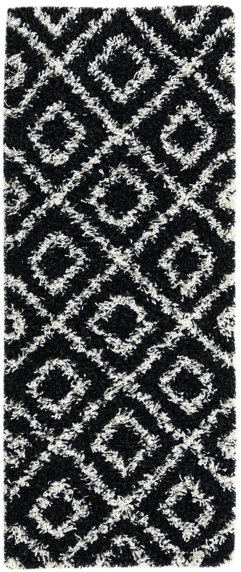 Lattice Loft Shag Collection Area Rug - Soho (Black and White) Runner Black and White Main